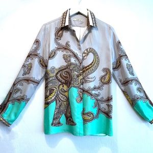 Etro Enchanted Paisley Elephant Silk Blouse – Italian Artistry in Motion